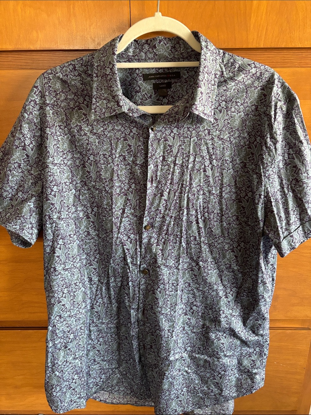 John Varvatos Short-Sleeve Paisley Button-Down — Lavender & Gray